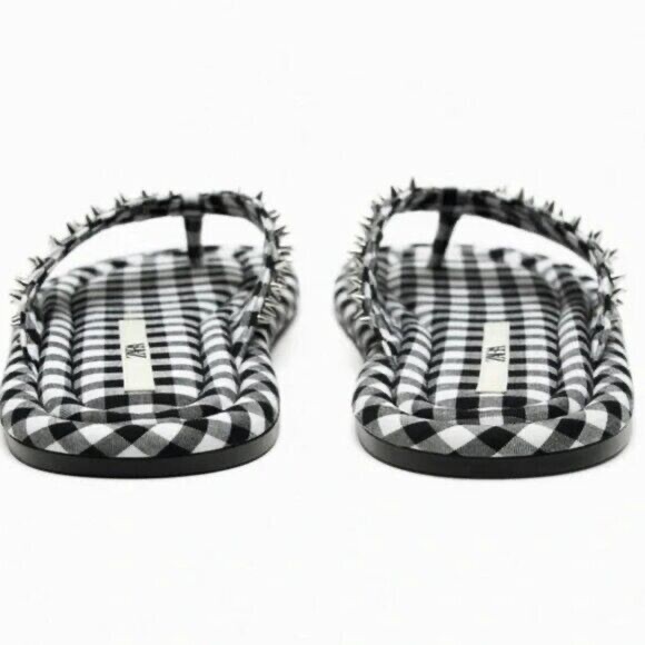 Zara Studded Quilted Sandals Gingham - Picture 6 of 8